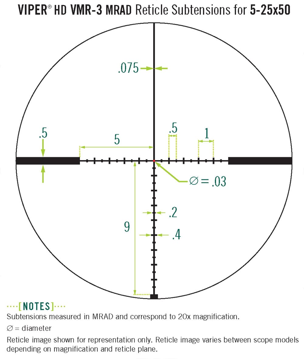 Vortex VIPER HD Zielfernrohr 5-25x50 SFP mit VMR-3 MRAD Absehen Beschreibung 