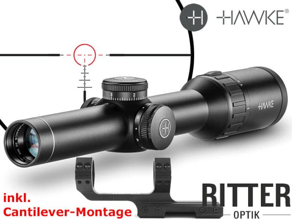 Zielfernrohr Hawke Endurance 30WA | 1-4×24 Tactical Dot MRAD Leuchtabsehen 16301 mit Cantilever Mount