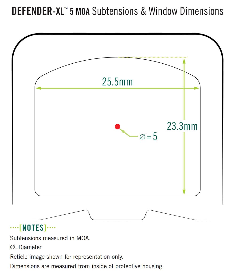 Leuchtpunktvisier Vortex Defender XL Micro Red Dot mit MRDS 5 MOA Rotpunkt Datenblatt